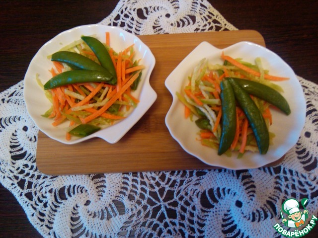 Radish salad with a spatula peas