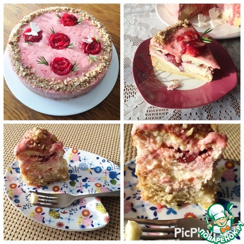 The cheesecake with fresh strawberries and cherries