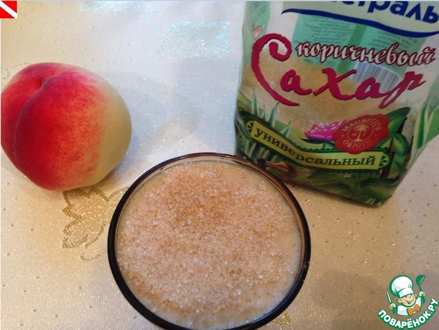 Rice creme brulee with peaches