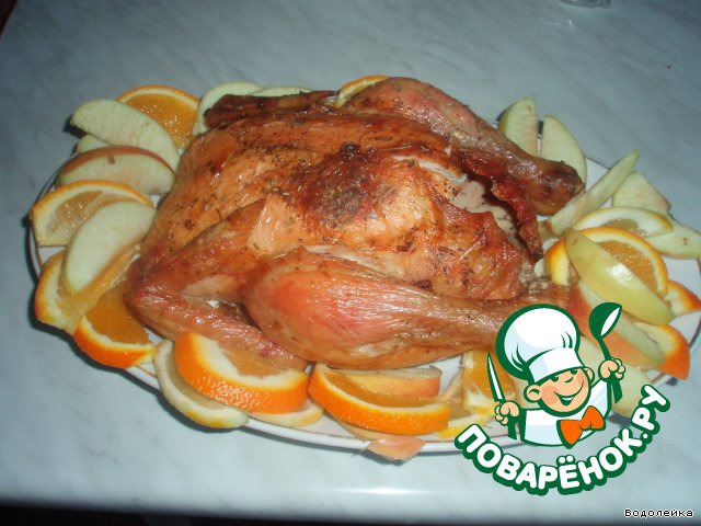 Chicken stuffed with citrus and onions
