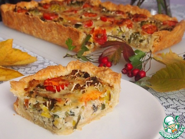 Киш с луком-пореем и грибами