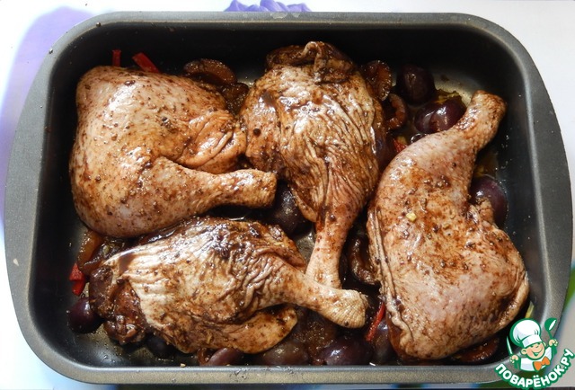 Duck legs with star anise and plums