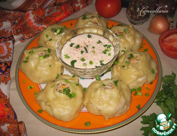 Манты с рыбой и рисом