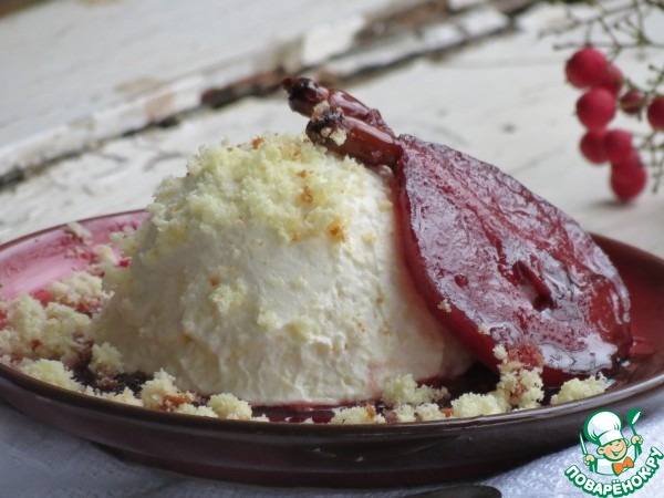 Bavarese with pears, cooked in red wine