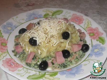 Spinach noodles and ham