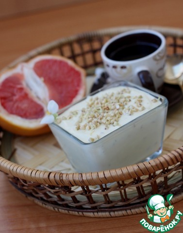 Cottage cheese dessert with green sprouts buckwheat