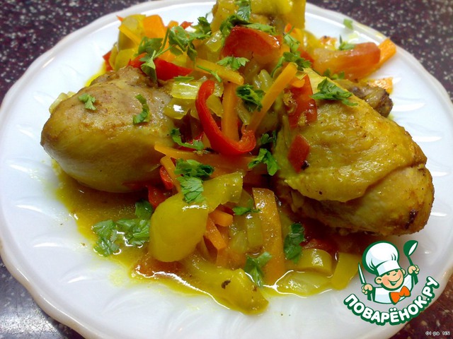 Chicken with curry and vegetables