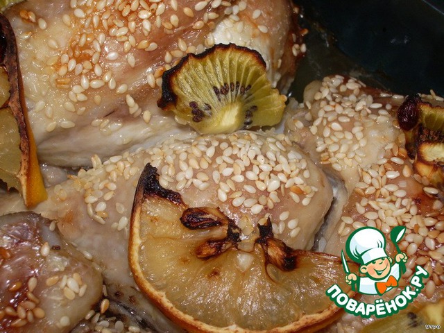 Chicken with sesame, lemon and kiwi