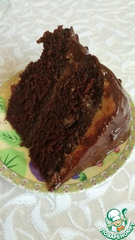 Chocolate cake made from rye flour with caramel
