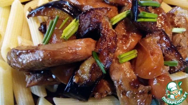 Sautéed chicken and eggplant