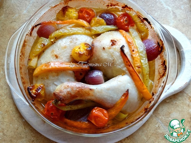 Chicken legs baked with vegetables