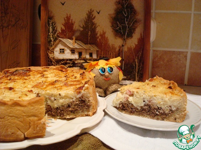 Open pie with liver and cabbage