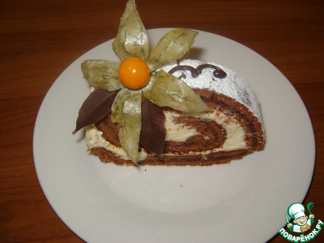 Chocolate roulade with orange curd cream