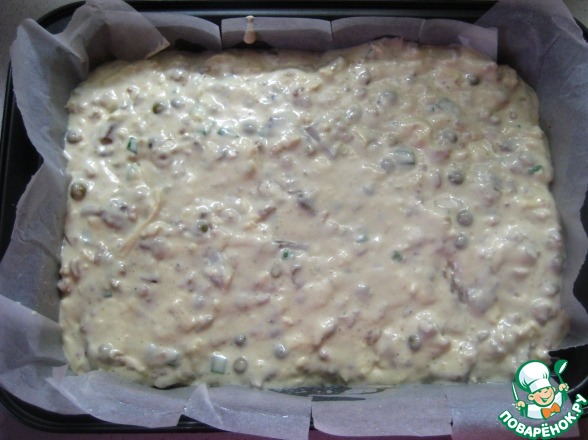 Snack cake with minced pork and mushrooms