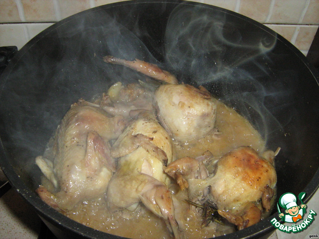 Quail in wine sauce