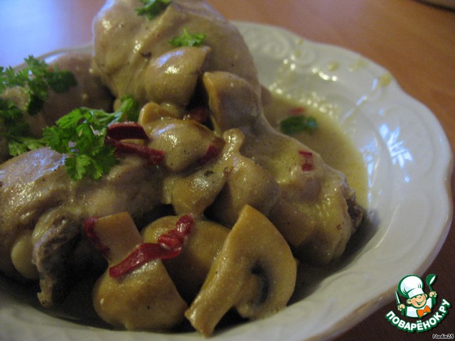 Chicken with mushrooms and lots of sauce