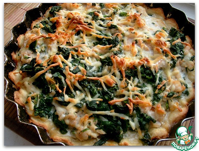 Open pie of walleye and spinach