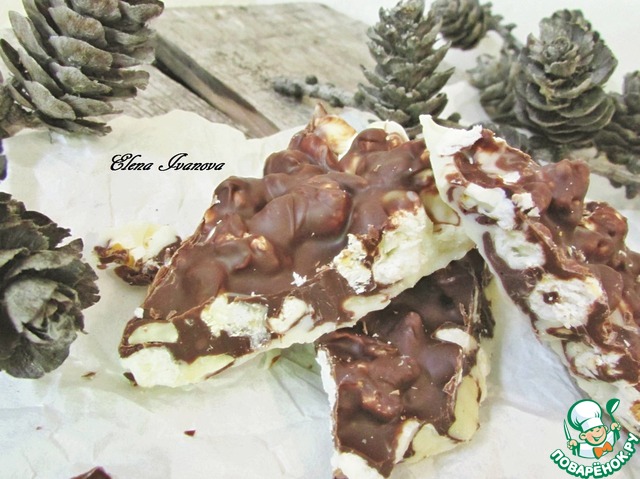 Chocolate with cashews and popcorn