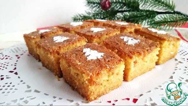 Manne cake in honey syrup