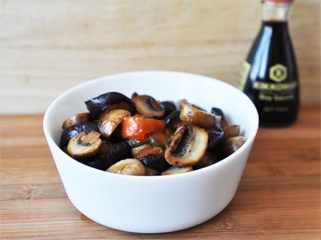 Eggplant with mushrooms in Oriental style