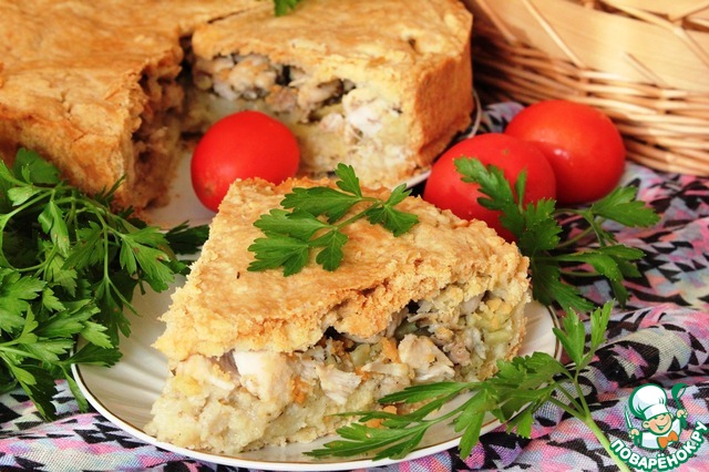 Пирог по-деревенски с цыпленком и пшенными хлопьями