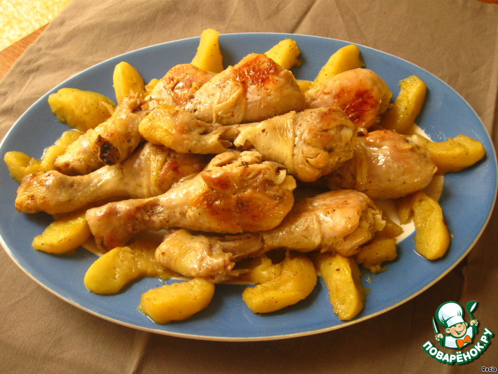 Chicken legs with apples 