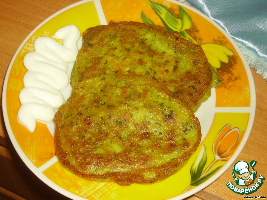 Sorrel pancakes with sausage and cheese