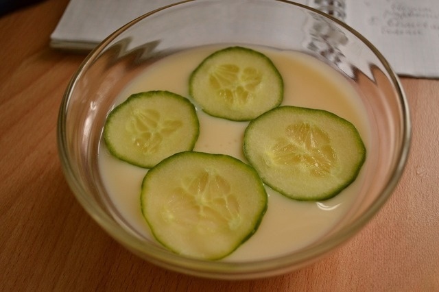 Yoghurt and cucumber jelly with lemon sauce