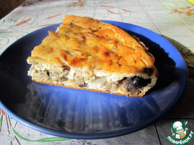 Заливной пирог с рыбой и грибами