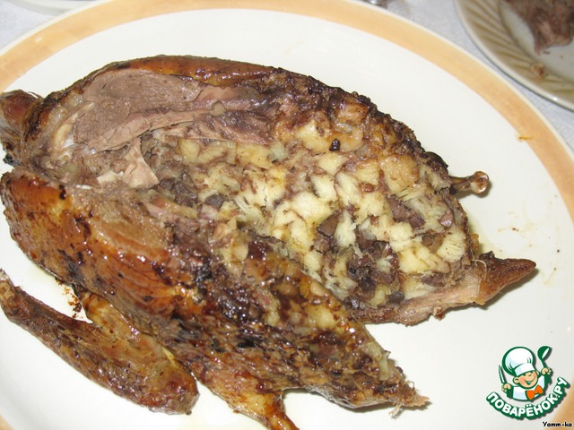 Wild duck stuffed with cake