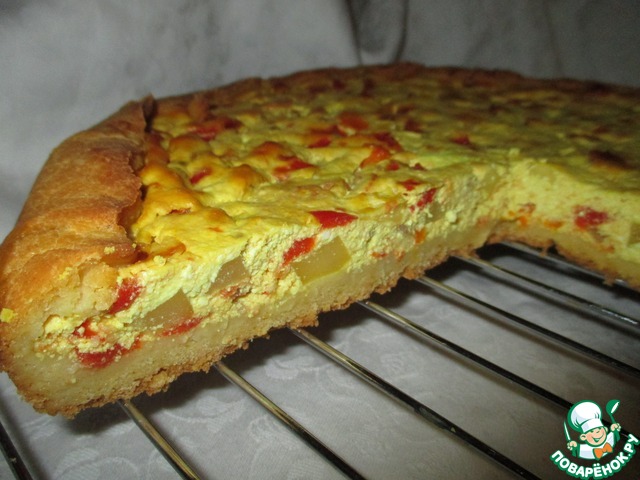 Открытый пирог с творогом и болгарским перцем
