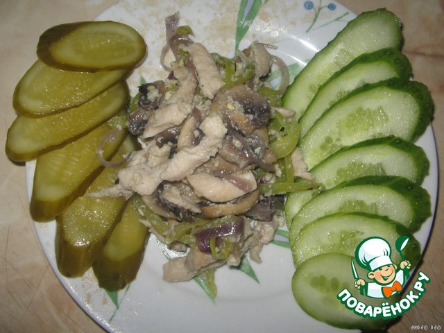Tender chicken breast with mushrooms and vegetables