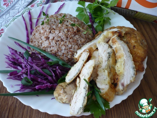 Chops chicken fillet with buckwheat