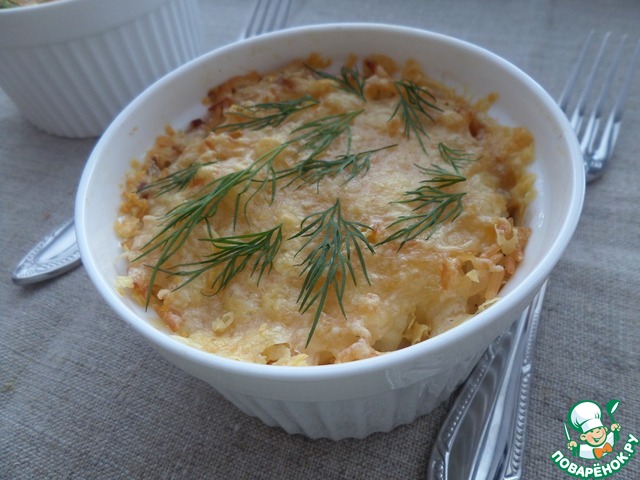 Casserole with rice, fish and cauliflower