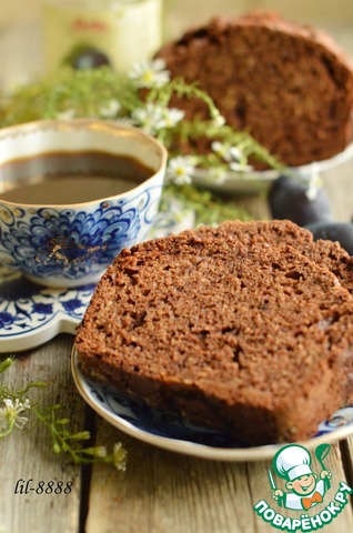 Cake with chocolate and plum sauce