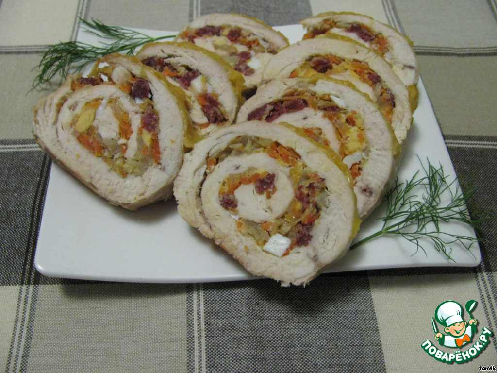 Куриный рулет с колбасой
