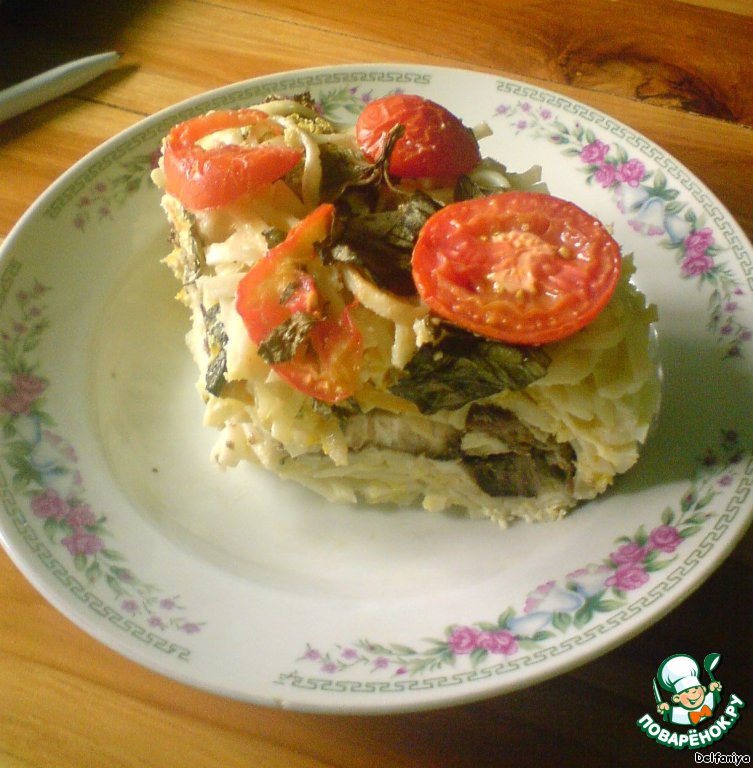 Casserole-pasta with cottage cheese cream