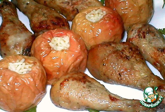 Chicken legs with baked apples