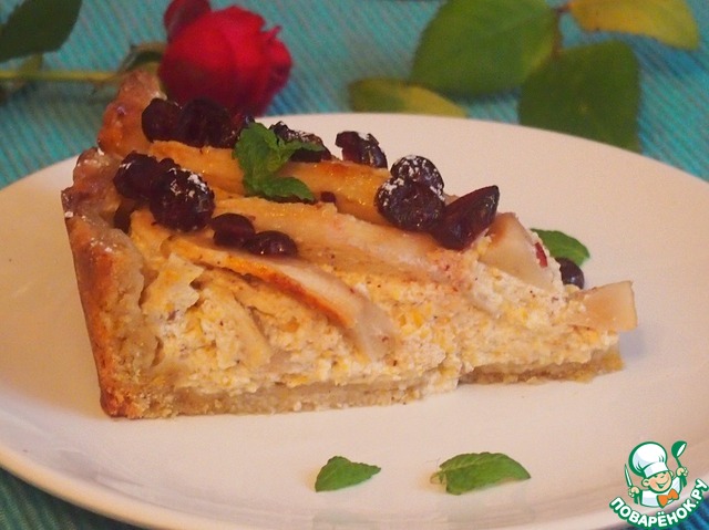 Тыквенный пирог с творогом и грушами