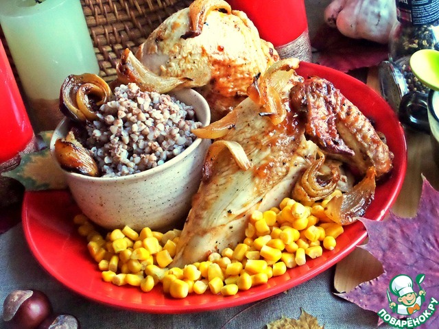 Chicken with onions in the oven