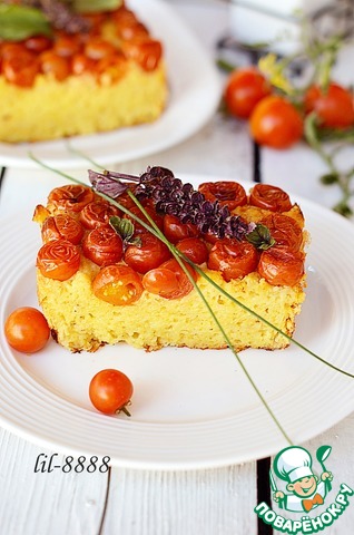 Casserole with millet flakes, cottage cheese and tomatoes