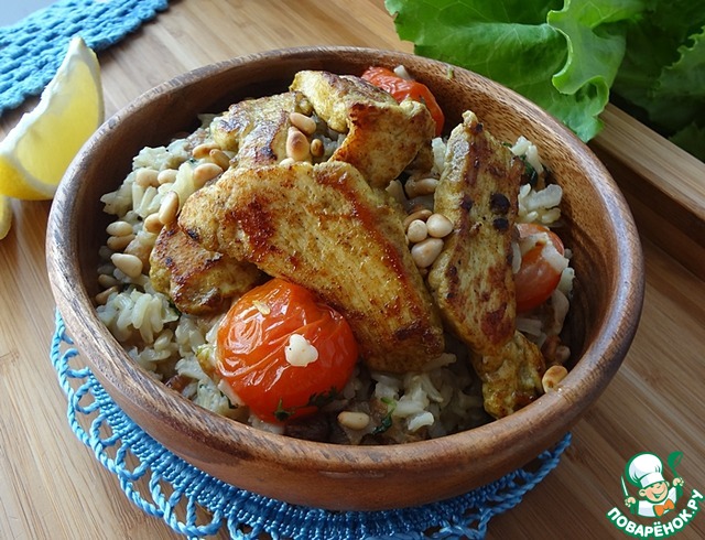 Pilaf brown rice with grilled chicken