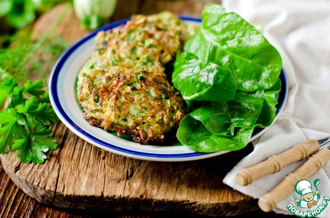 Pumpkin pancakes with cereals and greens