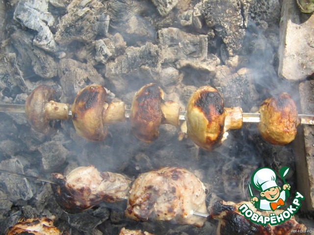 Skewers of mushrooms