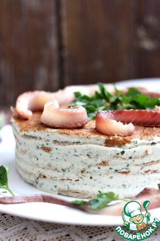 Pancake cake with herring