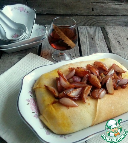 Pancake casserole with liver and onions