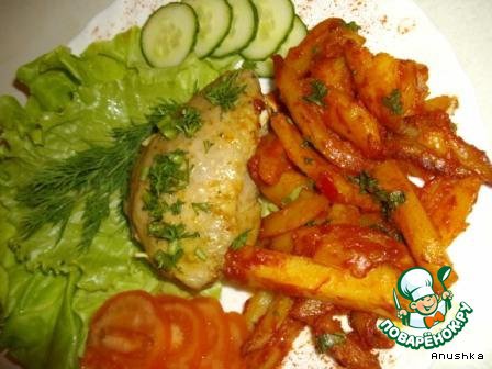 Chicken with Mexican potatoes/Patatas fritas de gallina