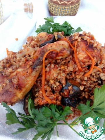 Buckwheat, roasted with chicken and eggplant