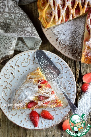 Cottage cheese-a yeast cake with strawberries