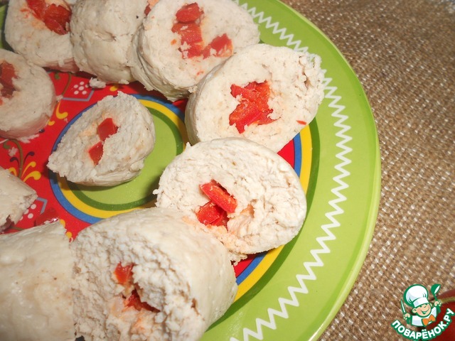 Chicken roll with pepper in a microwave